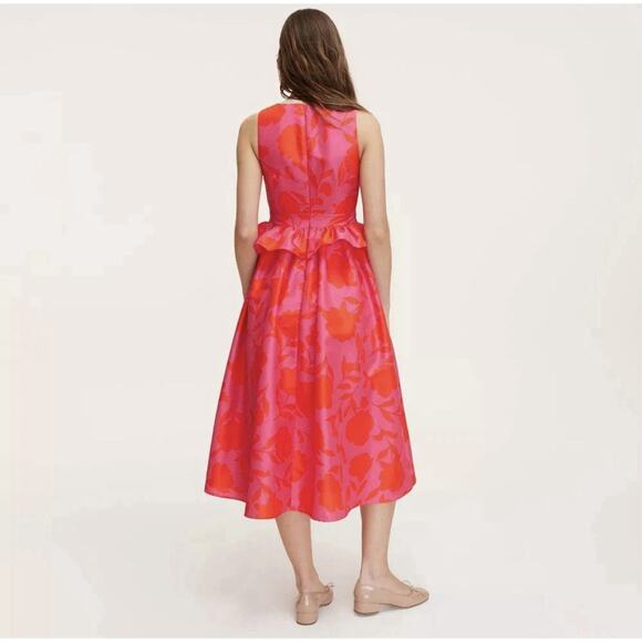 Kate Spade For Target Classic Rose Peplum Midi Dress Ladies Size 12 Red & Pink - Picture 3 of 16